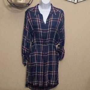 NWT Express Blue Plaid Shirt Dress